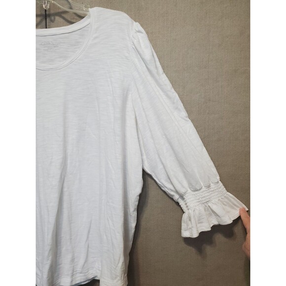 Chico's White Slub Knit Smocked Cuff Scoop Neck Blouse Size 4 (XXL) - Picture 2 of 6